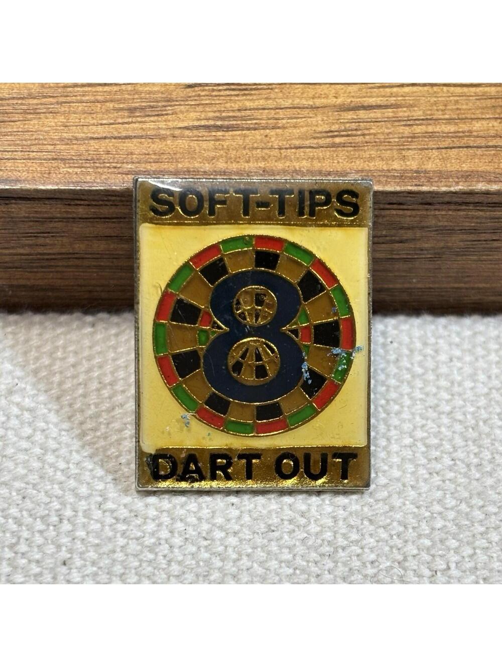 Dart League 8 Dart Out Soft-Tips Yelllow Lapel Pin - Award Pin